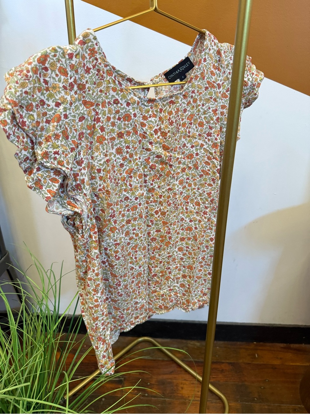 Christy Dawn Women's Floral Ruffle Sleeve Top in Rust Multi